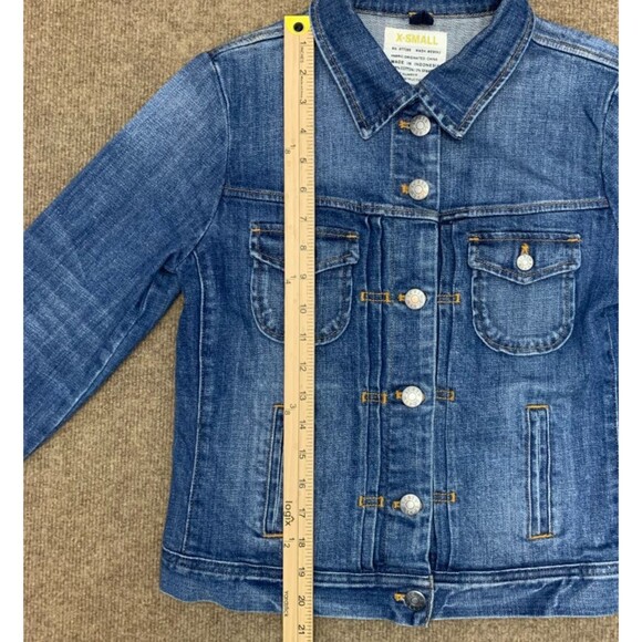 J Crew Jacket Womens XS Denim Trucker Jeans Fitted Button Up Dark Wash Stretch - Picture 3 of 9